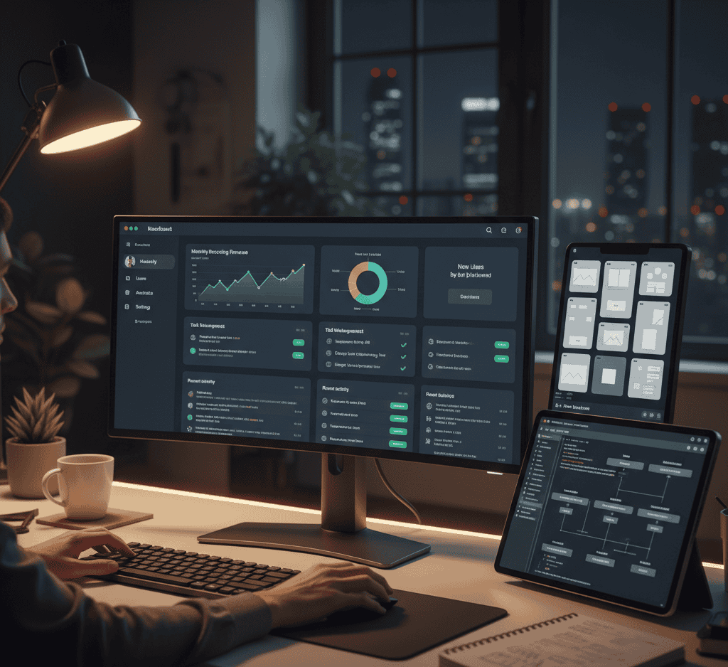 Modern SaaS application dashboard illustrating the web development process and user interface